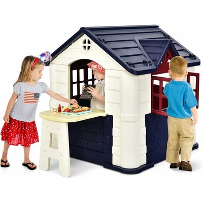 Kinder Spielhaus für bis zu 6 mit Pickniktisch, Türen & Fenstern, Outdoor inkl. Spielzeugset und