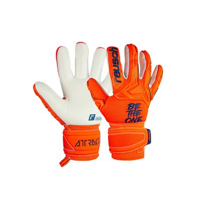 Torwarthandschuhe REUSCH "Attrakt Freegel Silver Jr", Kinder, Gr. 8, orange (orange, blau), 56% Elastodien, 34% Polyester, 5% Polyurethan, mehrfarbig, sportlich, Handschuhe, mit Grip Silver Belag Image