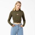 Dickies Women's Maple Valley Logo Long Sleeve Cropped T-Shirt - Military Green Size L (FLR07)