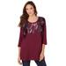 Plus Size Women's Feather Sequin Tunic by Roaman's in Rich Burgundy (Size 42/44) Beaded Sequin Shirt