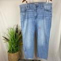Madewell Jeans | Madewell Blue Denim Classic Straight High Waist Cropped Cut Hem Jeans 34 | Color: Blue | Size: 34