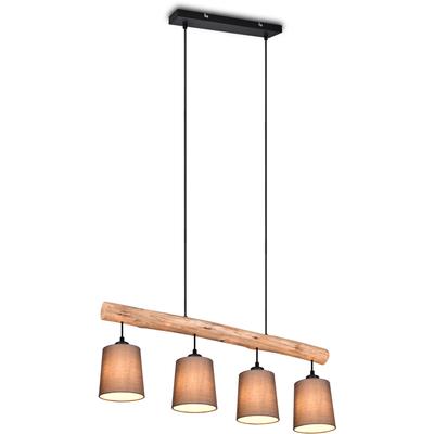 MY HOME Pendelleuchte "Pitholm", beige (natur), H: 150,0cm, Lampen, Hängeleuchte 4-flammig aus naturbelassenem Echtholz mit Stoffschirmen Image