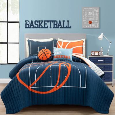 Lush Décor Basketball Game Reversible Oversized Quilt Navy 5Pc Set Full/Queen - Triangle Home Décor 21T011977
