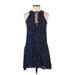 Chelsea & Violet Casual Dress - DropWaist Plunge Sleeveless: Blue Dresses - Women's Size Small