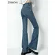 ZOENOVA-Jean Évasé artificiel astique pour Femme Pantalon Long Slim Taille Haute Doux