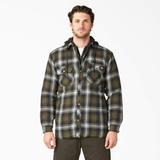 Dickies Men's Water Repellent Flannel Hooded Shirt Jacket - Dark Olive/black Plaid Size 2 (TJ211)