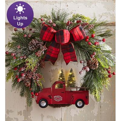 1-800-Flowers Seasonal Gift Delivery Farmhouse Christmas Truck Wreath - 22'