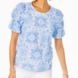 Lilly Pulitzer Tops | Lilly Pulitzer Lailah Short Sleeve Eyelet Top | Color: Blue/White | Size: Xl