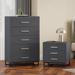 Ebern Designs Ostrum Faux Wood 2 Piece 5 Drawer Dresser & Nightstand Bedroom Set Wood in Gray/Black | Wayfair 9E0884719850409DB816743873C006DE