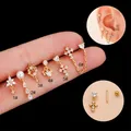 Boucles d'oreilles en acier inoxydable pour femmes 20G bijoux de Piercing en Zircon perle croix