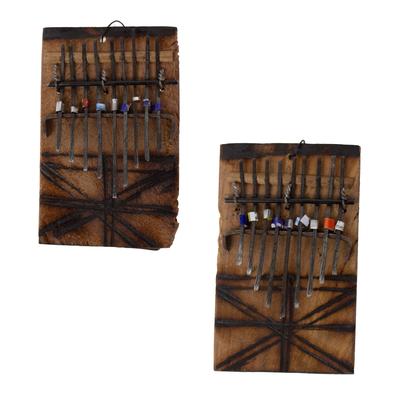 African Kalimba Finger Piano Ornaments, Set of 2