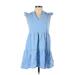 Shein Casual Dress - A-Line V Neck Sleeveless: Blue Solid Dresses - Women's Size 2