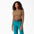 Dickies Women's Striped Long Sleeve Cropped T-Shirt - Ginger Honey Baby Stripe Size S (FLR51)