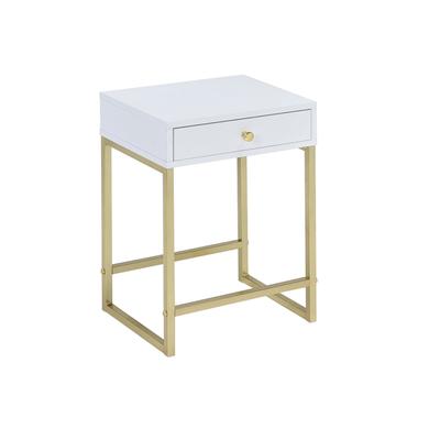 Accent Table by Acme in White Brass