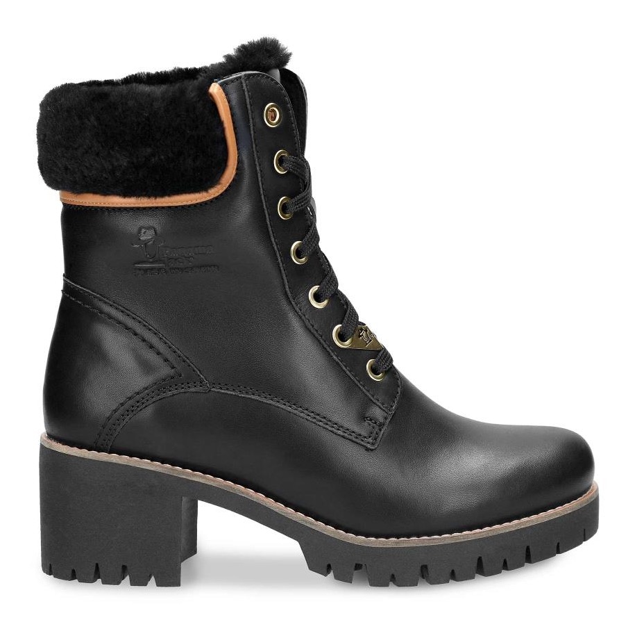 Winterstiefelette PANAMA JACK, Damen, Gr. 39, schwarz, Nappaleder, Schuhe Winterstiefelette Schnürstiefelette, mit kuscheligem Lammfell Futter