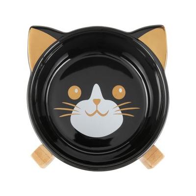 Frisco Cat Face Elevated Bamboo Non-Skid Ceramic Cat Bowl, Black, 1 Cup