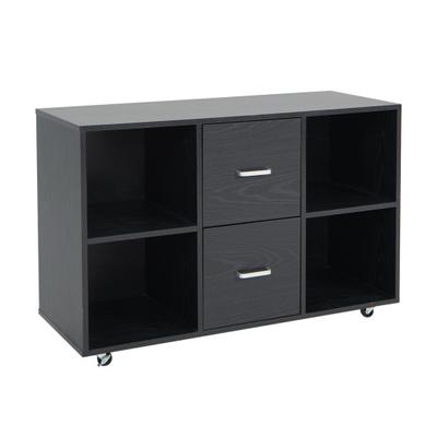 Costway 2 Drawer Wood Mobile File Cabinet with 4 Open Compartments-Black
