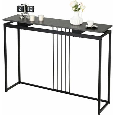 Konsolentisch Holz mit Marmoroptik, Beistelltisch mit schwarzem Metallgestell, Flurtisch modern, Image