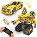 PANLOS 2 in 1 Programmable Remote Control Car Robot Buildable Playset, Yellow - 3.19