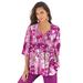 Plus Size Women's Tara Pleated Big Shirt by Roaman's in Raspberry Bloom Floral (Size 44 W) Top