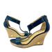 Michael Kors Shoes | Michael Kors Espadrille Wedge Sandal T-Shape Blue Leather Size 8.5 | Color: Blue/Tan | Size: 8.5