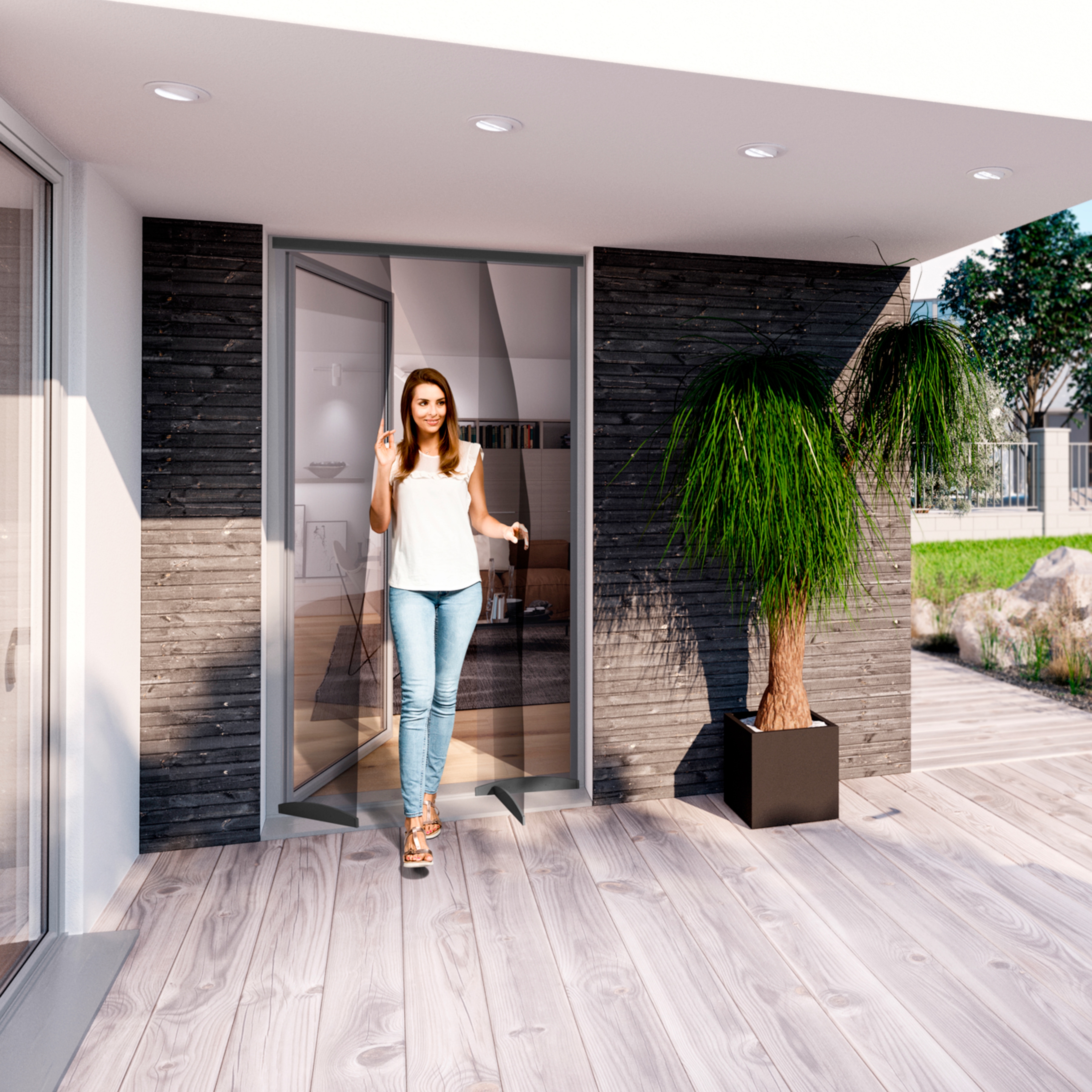 Insektenschutz-Vorhang WINDHAGER "Comfort", grau (rahmen: silberfarben gewebe: schwarz), B:95cm H:220cm, Insektenschutzgitter, für Türen bis zu einer Größe von 95x220 cm