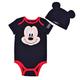 Disney’s Mickey Mouse Bodysuit and Cap, Play or Nap Onesie, Baby's Romper Set, Black, Size 24M