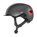 ABUS Urban Helm HUD-Y - mit magnetischem, aufladbarem LED-Rücklicht & Magnetverschluss - cooler Fahrradhelm für den Alltag - Damen und Herren - Titan/Rot Matt, Größe S, S (51-55 cm)