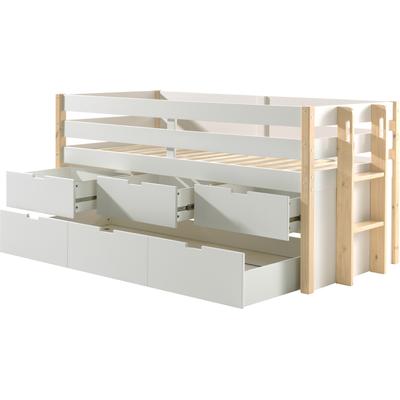 Hochbett VIPACK "Magrit, mit 3 geräumingen Schubladen, viel Stauraum, moderne Optik", weiß (weiß, natur), B:97,8cm H:100cm L:219,2cm, Hochbetten, wahlweise mit oder ohne Bettschublade als zusätzlichen Stauraum Image