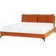 Super Lit Double 180 x 200 cm en Velours Orange et Bois pour Tout Type de Matelas Melle - Orange