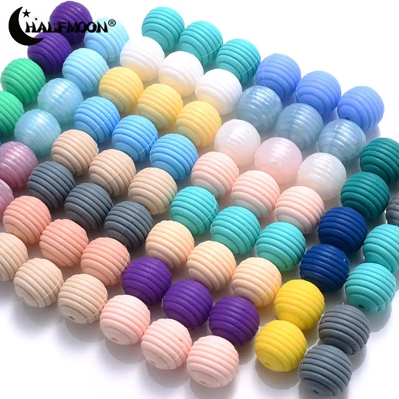 10 pièces 15mm perles de Silicone bébé dentition ruche ronde de qualité alimentaire fileté perles de dentition pour bricolage attache-sucette chaîne accessoires