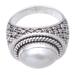 White Wave,'Sterling Silver Cocktail Ring with Cream Cultured Pearl'