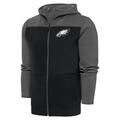 Men's Antigua Steel/Charcoal Philadelphia Eagles Metallic Logo Protect Full-Zip Hoodie