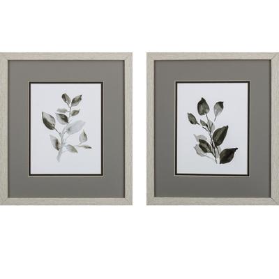 Gray Black Leaves Framed Wall Décor, Set Of 2 by Propac Images in Black White