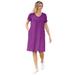 Plus Size Women's Perfect Short-Sleeve V-Neck Tee Dress by Woman Within in Purple Magenta (Size L)