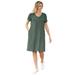 Plus Size Women's Perfect Short-Sleeve V-Neck Tee Dress by Woman Within in Pine (Size L)