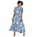 Plus Size Women's Short-Sleeve Crinkle Dress by Woman Within in French Blue Floral Animal (Size 2X)