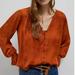 Anthropologie Tops | Anthropologie Liora Embroidered Button Down Blouse | Size M | Color: Brown/Orange | Size: M