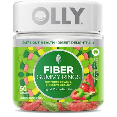 OLLY Fiber Gummy Rings - 50 Gummies - Supports Bowel Movement and Digestive Health* - Flavor: Berry Melon and 5g of Prebiotic fiber per serving