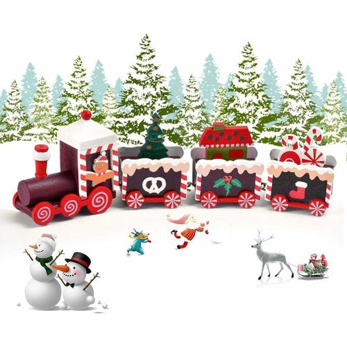 Mezheng - Weihnachtszug Geschenk Spielzeugeisenbahn Weihnachten Holz Kleiner Zug Eisenbahn
