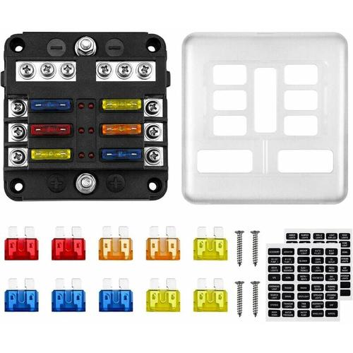 6-Wege-Sicherungskasten 12 V Sicherungshalter 32 V 100 A mit 10 Sicherungen 6 LED-Leuchten
