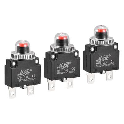 Circuit Overload Protector 20A Push Button with Waterproof Caps 3pcs - Black