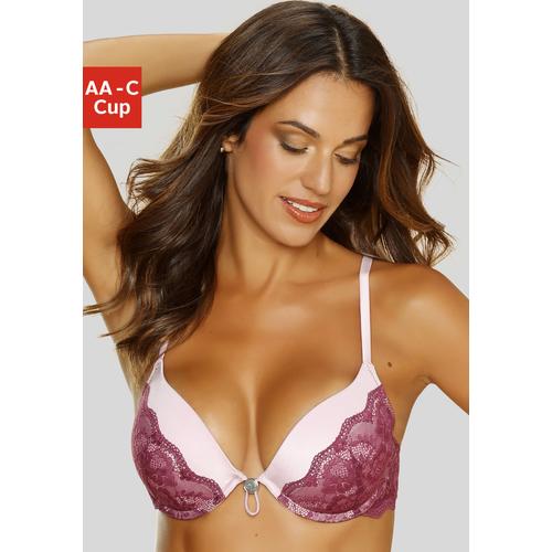 Push-up-BH LASCANA Gr. 70, Cup A, lila (lila, mauve) Damen BHs BH Hochzeitsdessous Hochzeitswäsche Push-up-BH Spitzenwäsche Bügel-BH Schalen-BH Spitzen-BH Dirndl-BH Trachtenwäsche mit verstellbarer vorderer Mitte, Dessous
