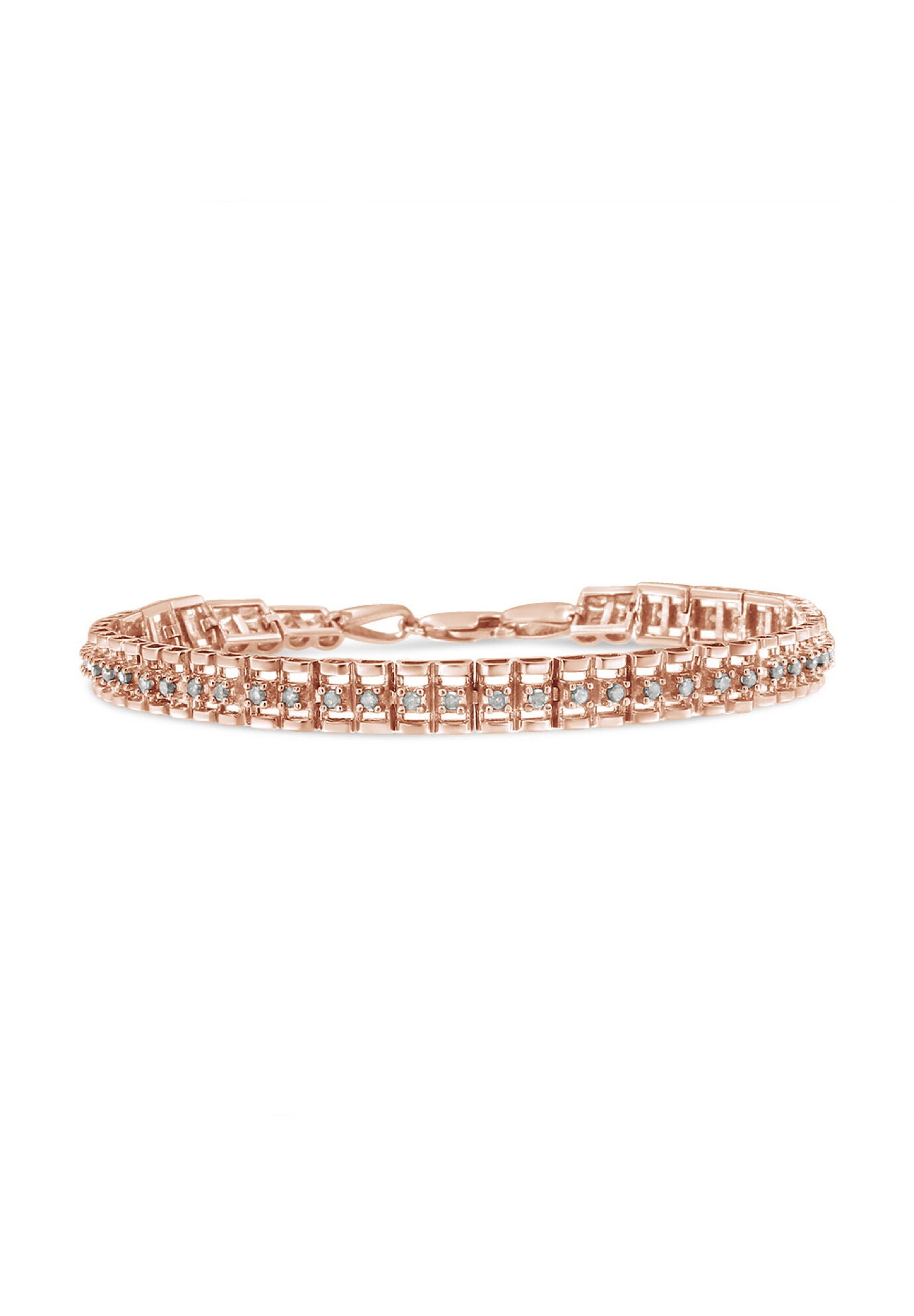 Women's Rose Gold Plated Sterling Silver 1.0 Cttw Diamond Doublelink Tennis Bracelet by Haus of Brilliance in Rose Gold