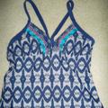 Athleta Swim | Athleta Women's Blue Geometric Print Tankini Swim Top | Color: Blue/White | Size: Xxs