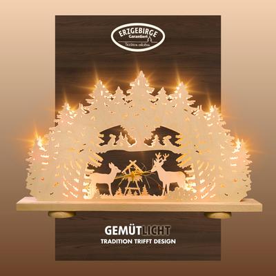 Schwibbogen WEIGLA "Futterkrippe mit echtem Heu, Lichterbogen aus Holz, NATUR", beige (natur), H:32cm T:6cm, Holz, Schwibbögen, Erzgebirge garantiert, Weihnachtsdeko Innen, Weihnachtsbeleuchtung Image