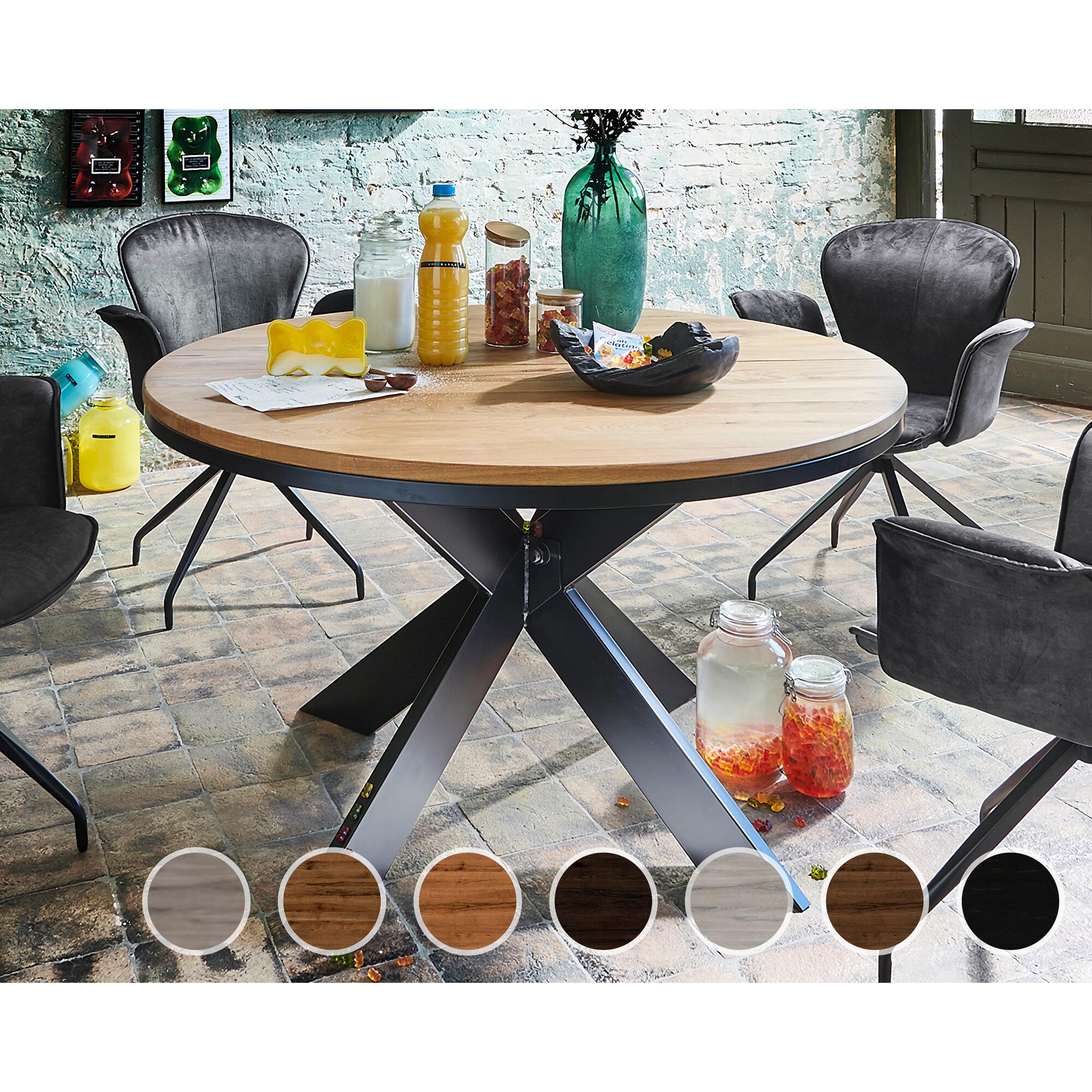 Bodahl »Nottingham« Massivholz Esstisch Rustic Oak mit Funktion 120 cm / smoked / ohne Einlegeplatte