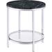 End Table with Round Faux Marble Top and Glass Shelf - Black - 22 L x 22 W x 25 H Inches