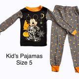 Disney Pajamas | Disney Mickey Mouse Skeleton 2 Piece Pajama Set, Halloween Kid's Size 5 | Color: Black/White | Size: 5tg