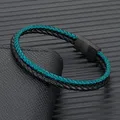 MKENDN – Bracelet minimaliste en corde de cuir pour hommes, Double brin, noir mat, boucle en acier inoxydable, accessoires, bijoux faits à la main, cadeaux